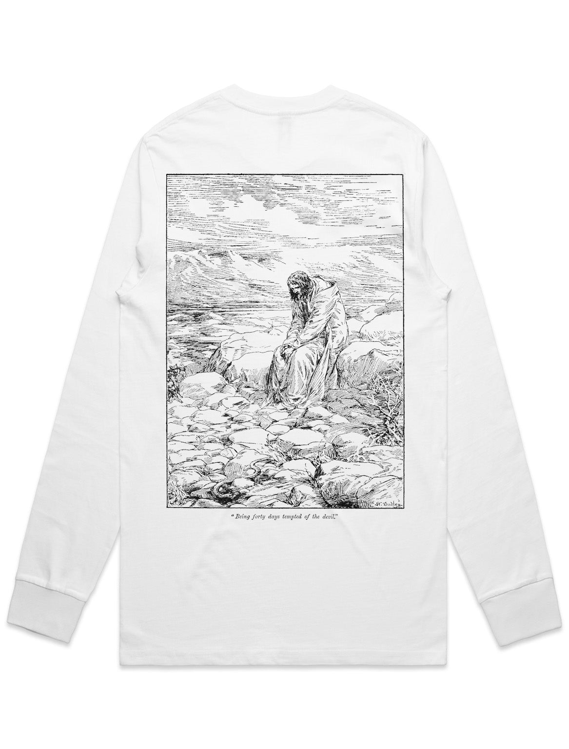 TEMPTED graphic white long sleeved t-shirt