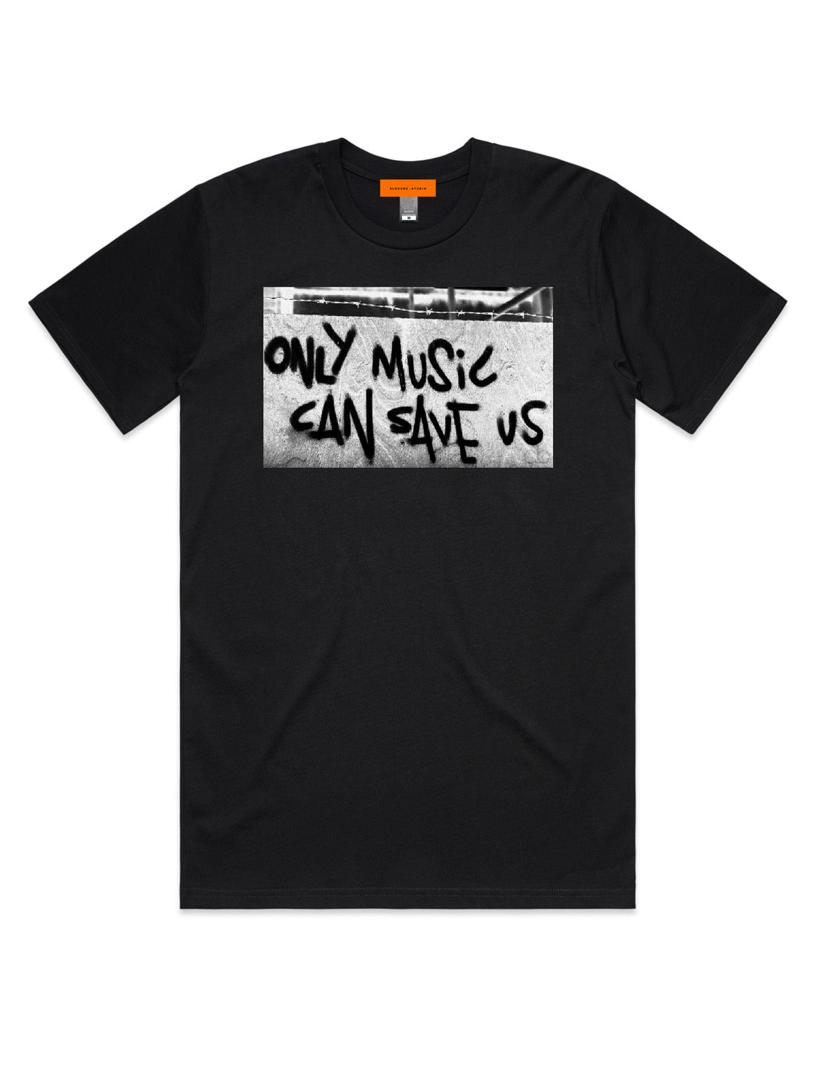 ONLY MUSIC CAN SAVE US black graphic t-shirt