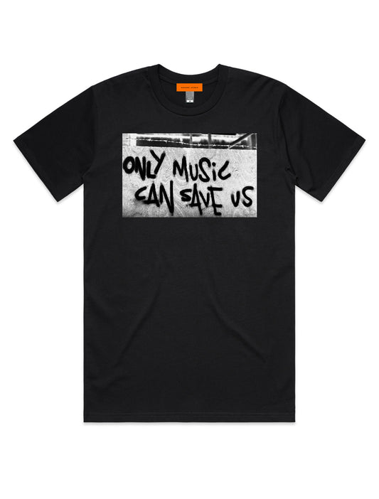 ONLY MUSIC CAN SAVE US black graphic t-shirt