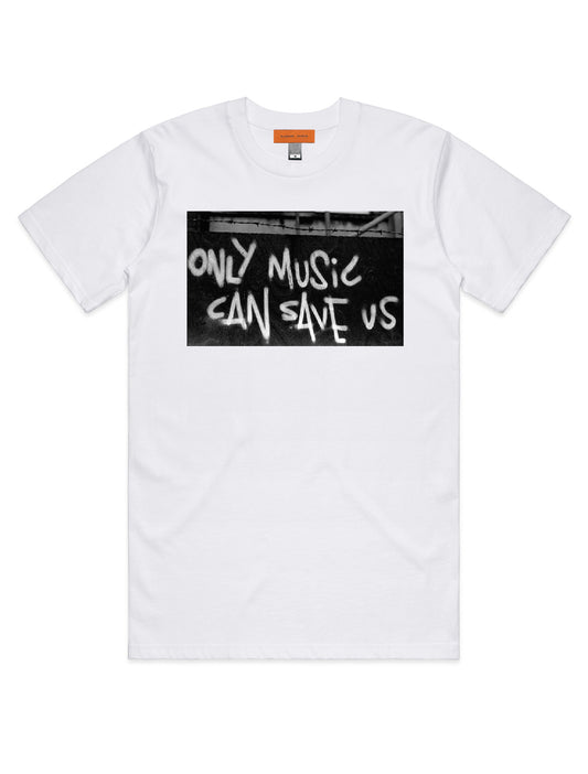 ONLY MUSIC CAN SAVE US white graphic t-shirt