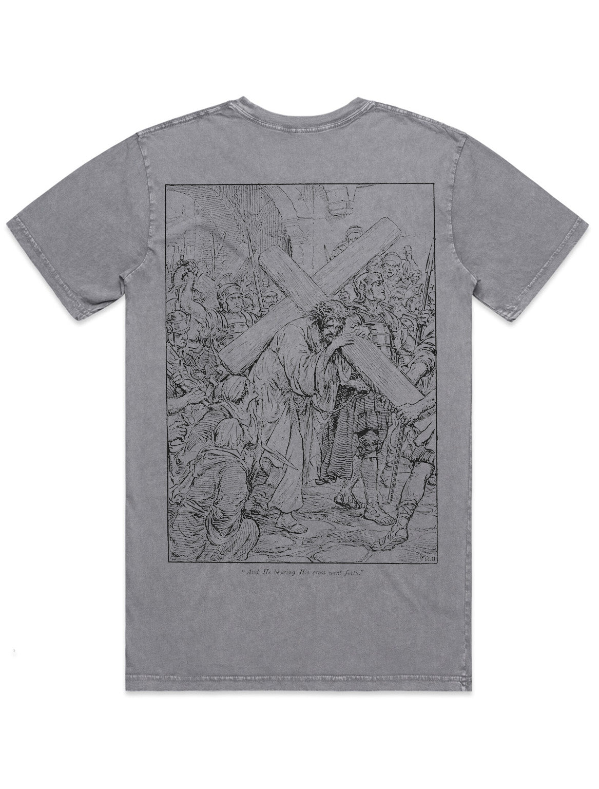 THE CROSS graphic grey stone wash t-shirt