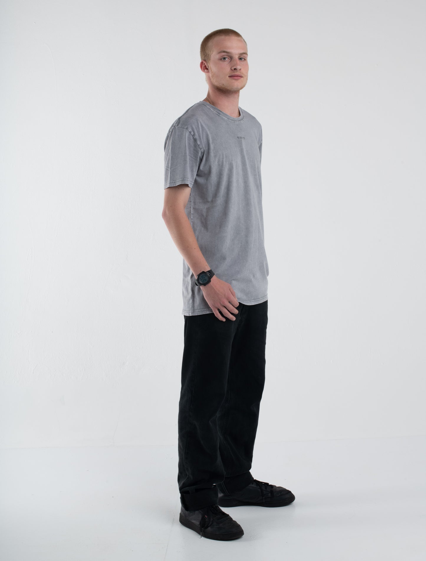 THE CROSS graphic grey stone wash t-shirt