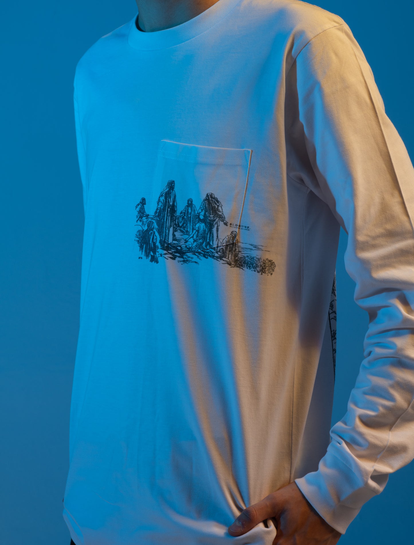 TEMPTED graphic white long sleeved t-shirt